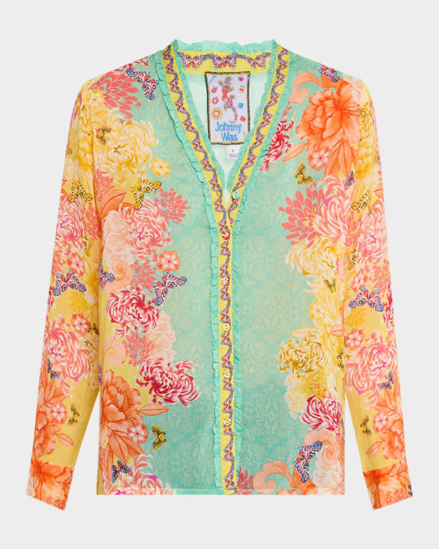 Ara Floral-Print Ruffle Shirt